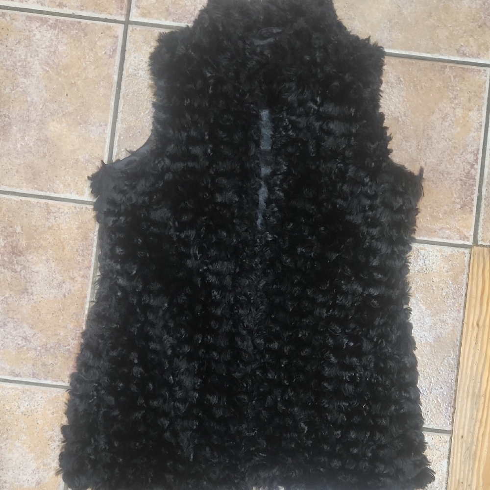 Live A Little Black Faux Fur Vest Womens Size Large